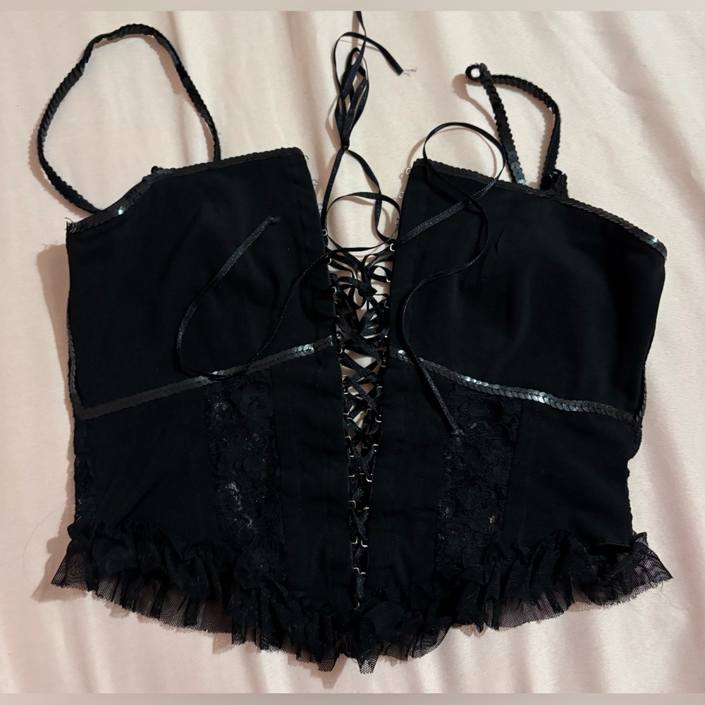 Elegant Black Lace-Up Tank Top